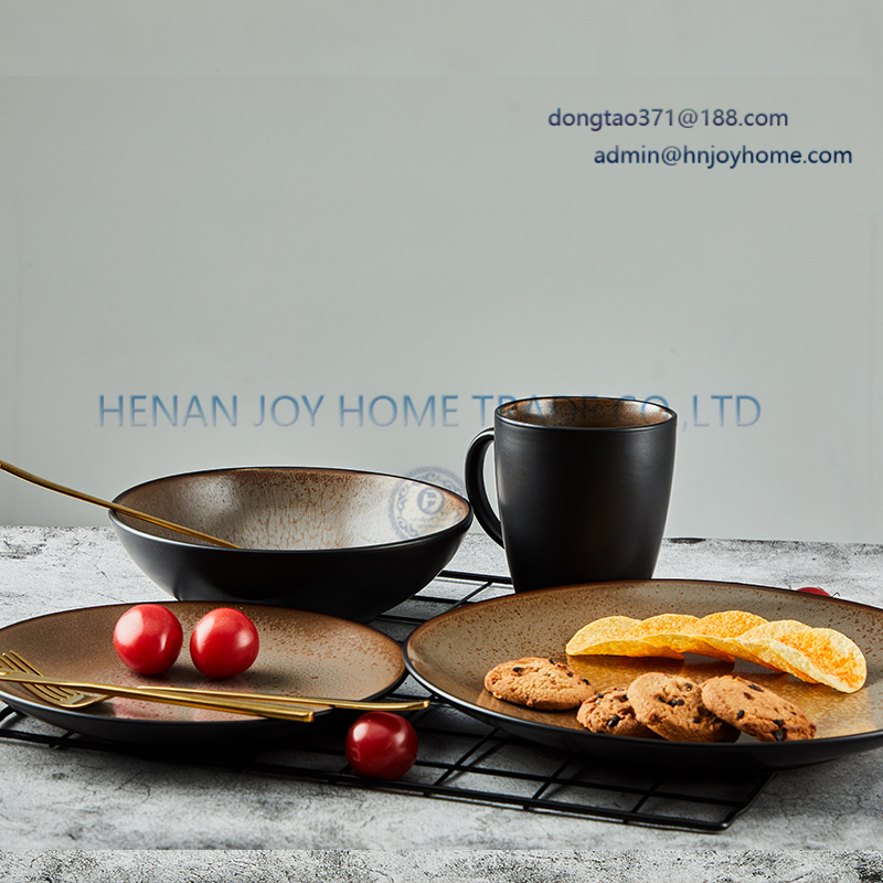 Brown matte Reactive Glazed 16pcs dinnersets