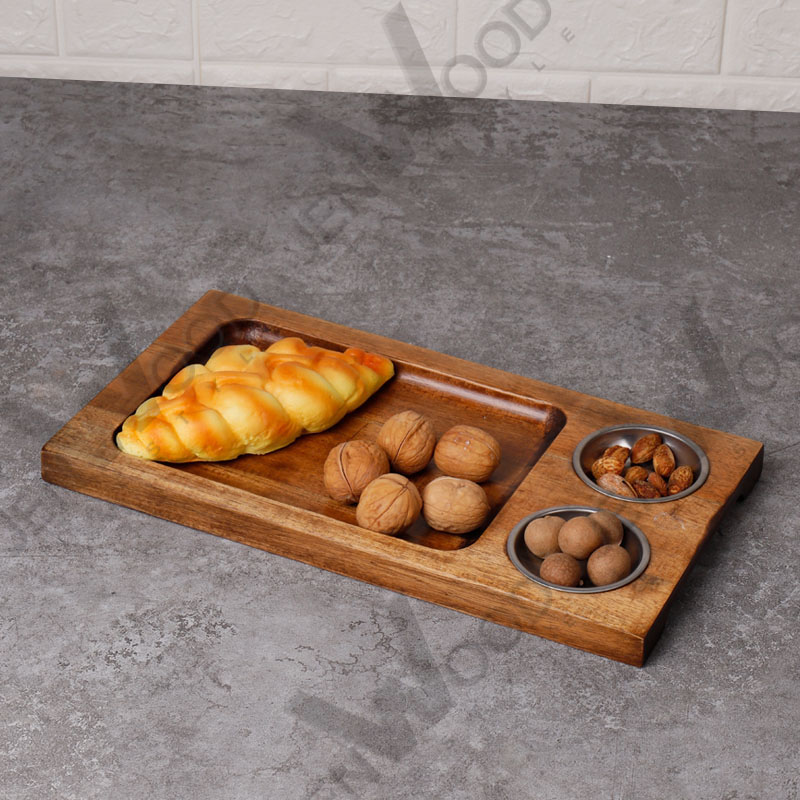 Acacia wood serving tray with saucer