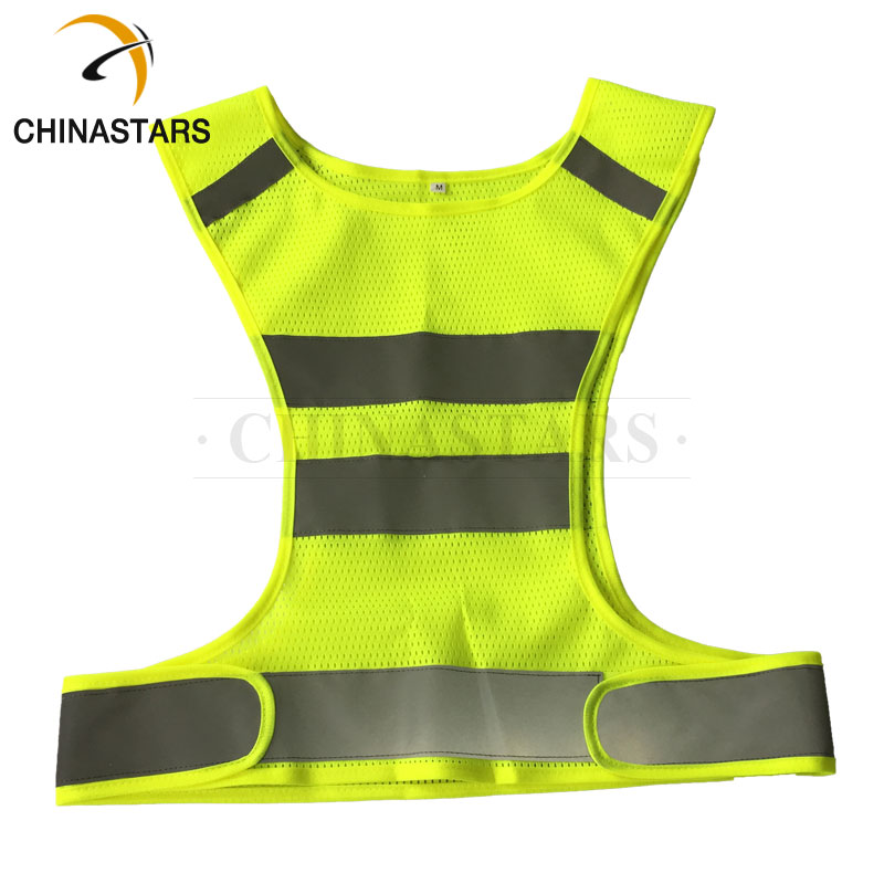 Breathable and adjustable mesh refelctive sports running safety vest clothing with silver reflective tape