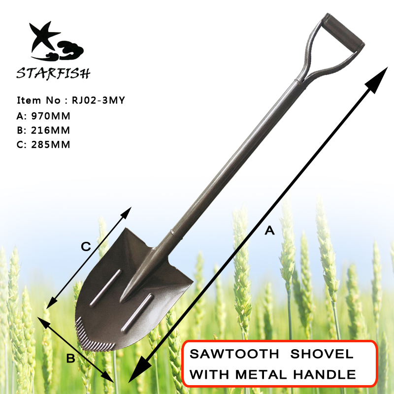 Round Sawtooth Shovel With Metal Handle