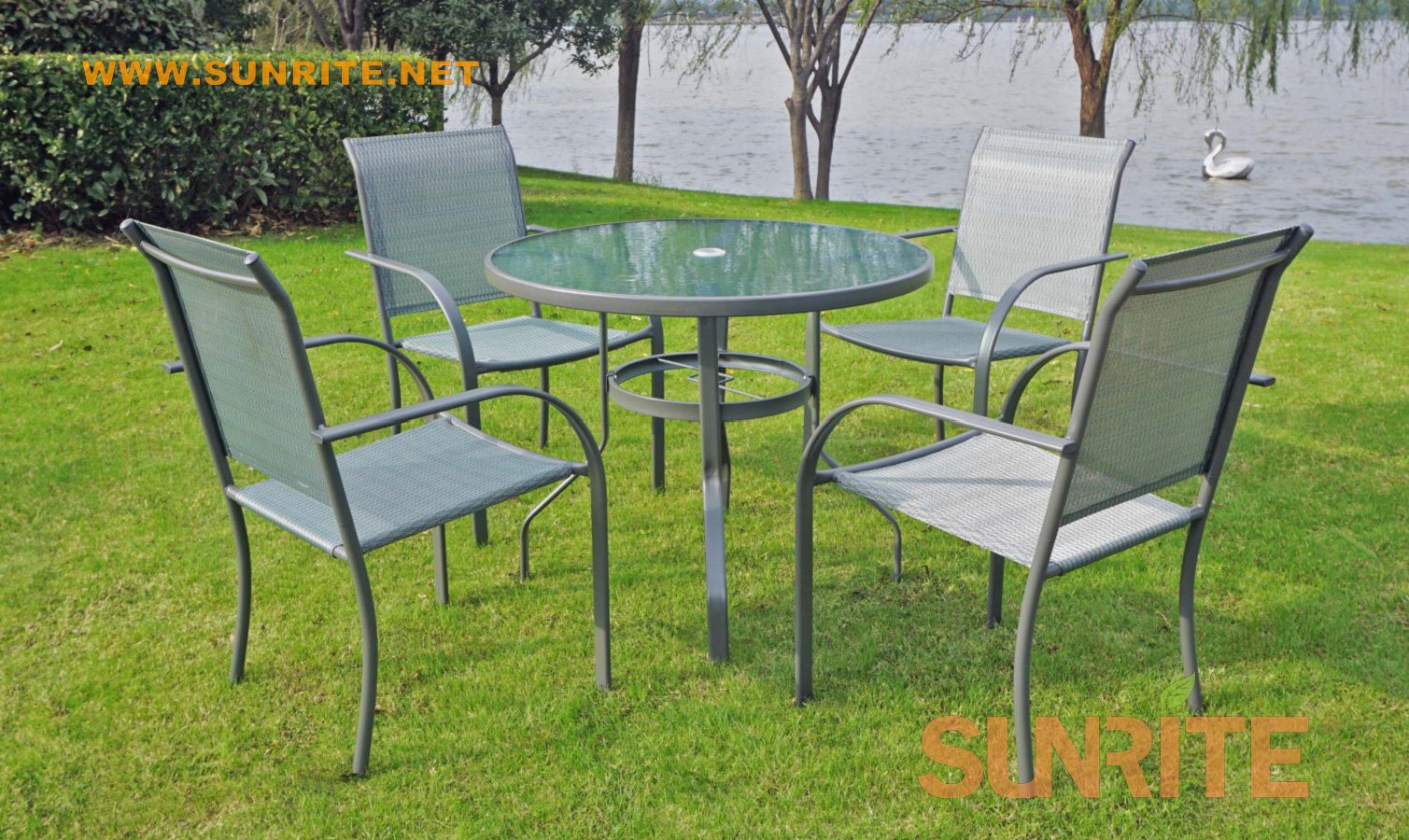 Milo 5PCS Metal Sling Patio Round Dining Set
