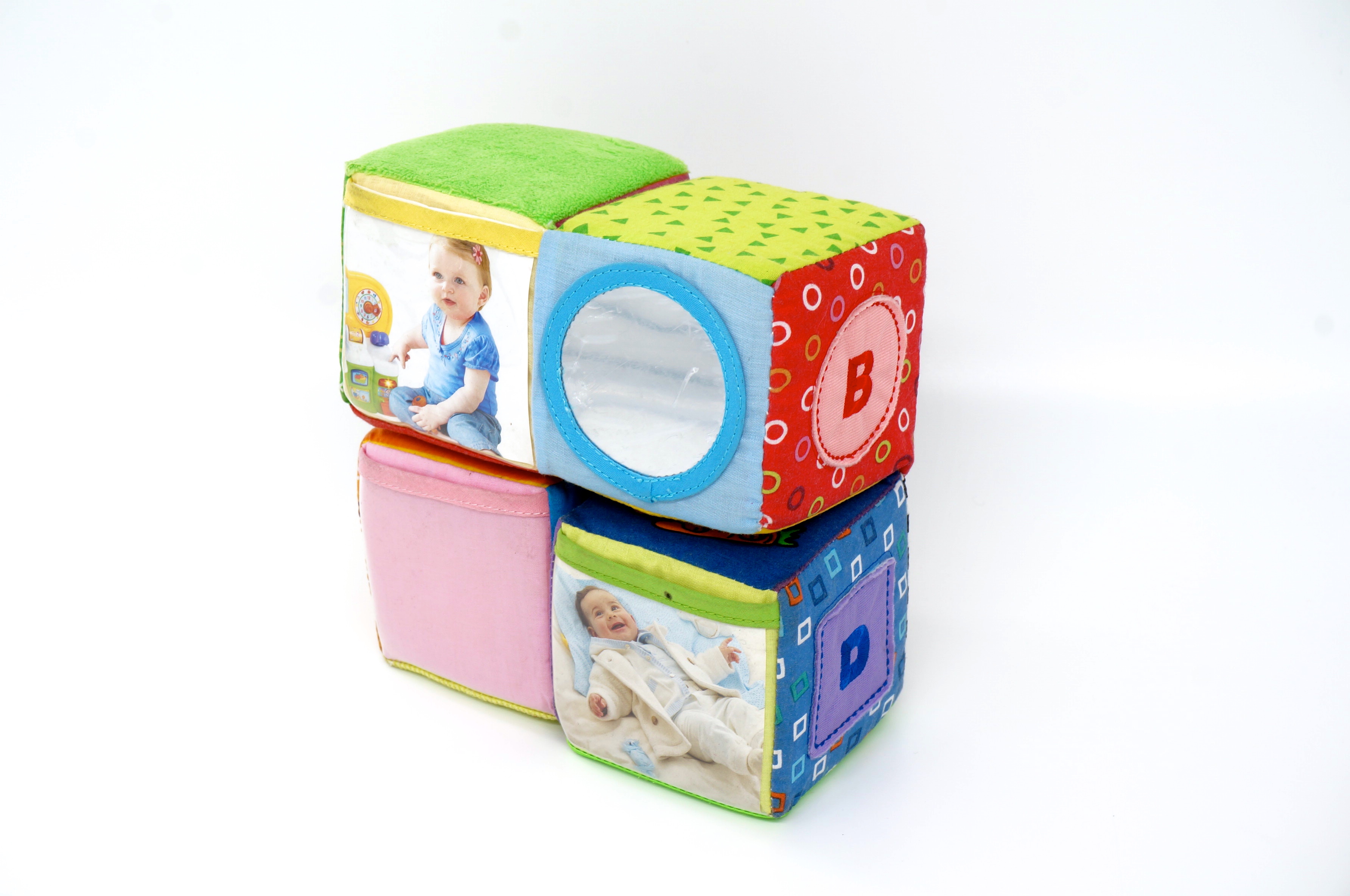 fabric block with mirro ,rattle ,squeaker