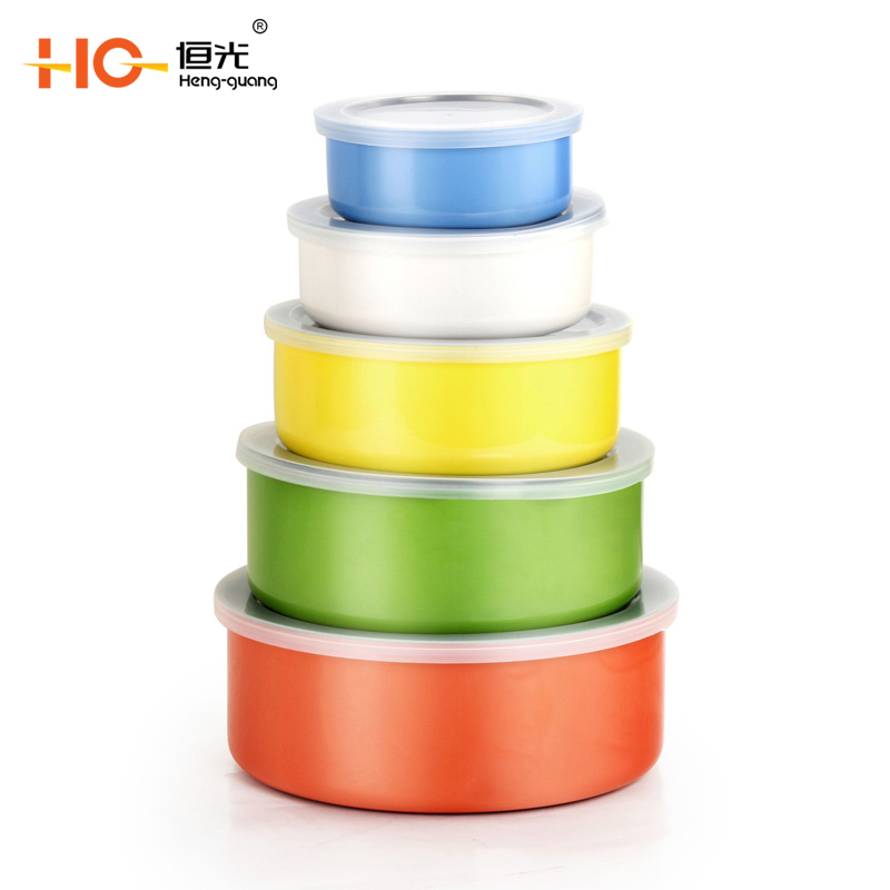 Hengguang stainless steel crisper box round stainless steel sealed crisper box color crisper box crisper box set of 5 pieces