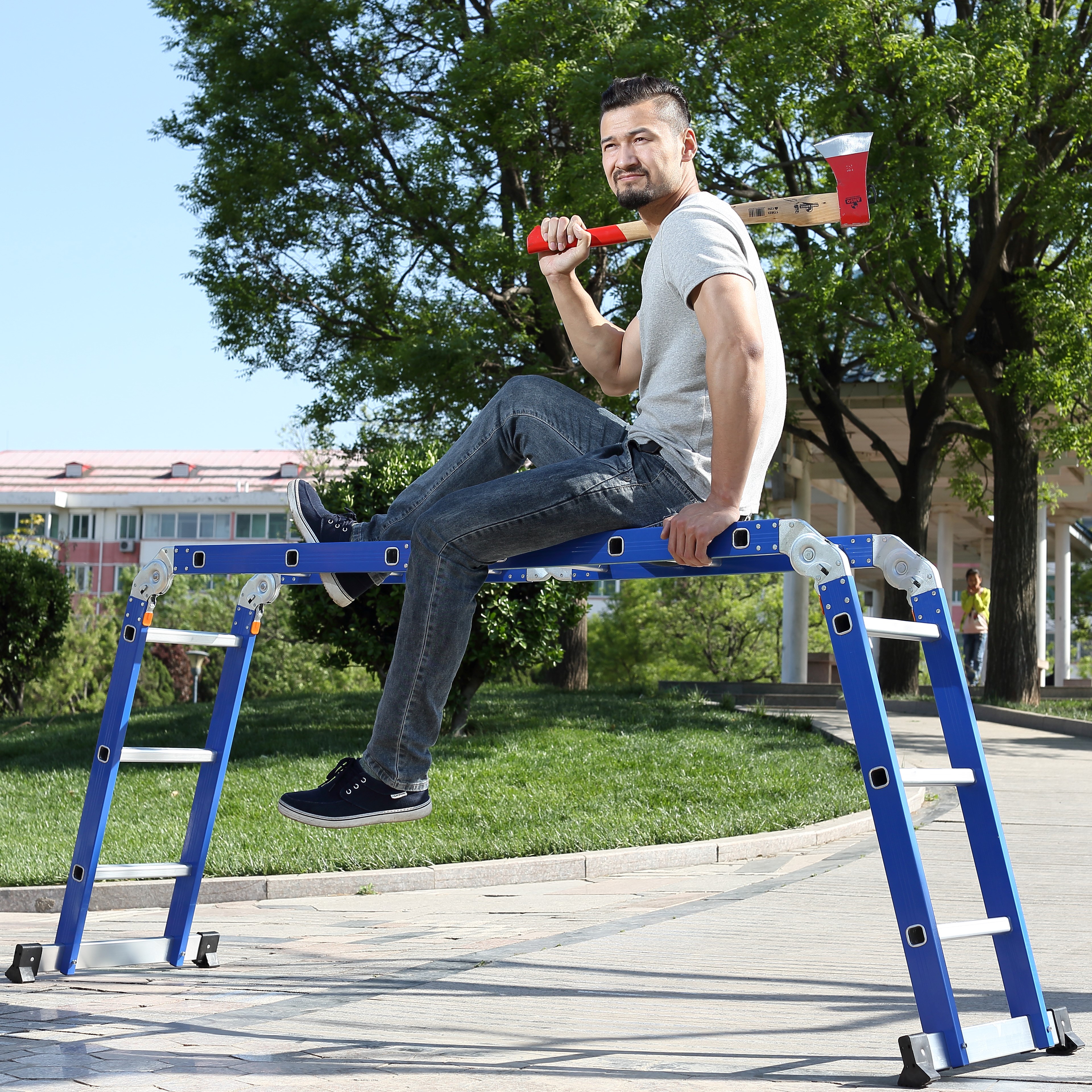 Heavy duty extension Small hinge Multi Purpose ladder 4x3 TUV/GS 330 lb. Max Capacity