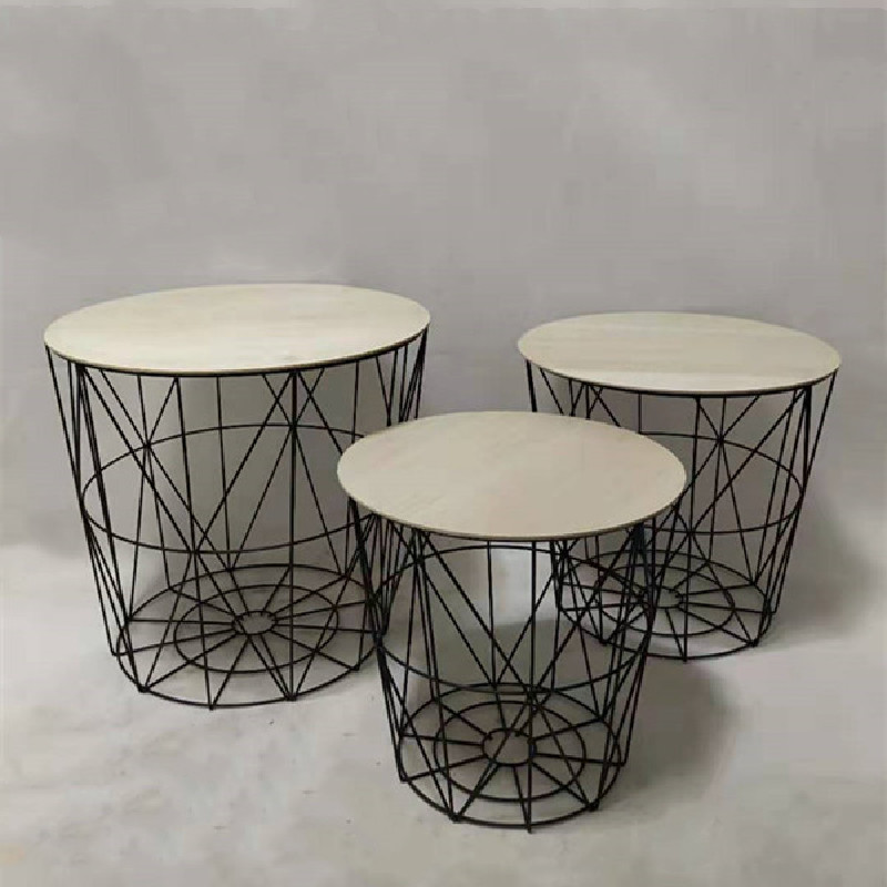 Metal wire set of 3 MDF side table