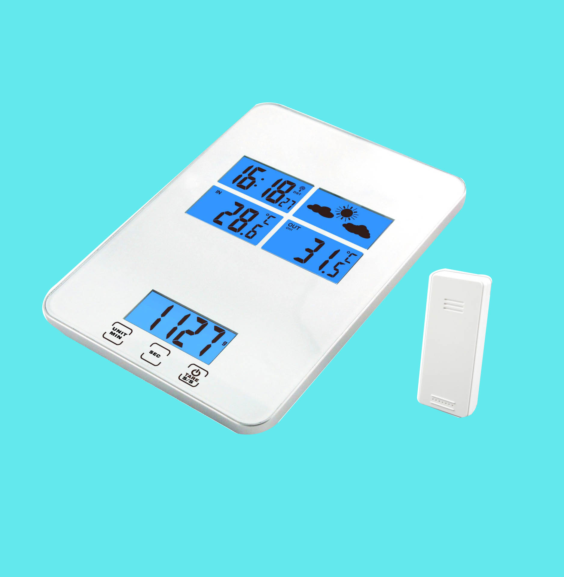 Mulitifunction kitchen scale with wireless outdoor Temperature