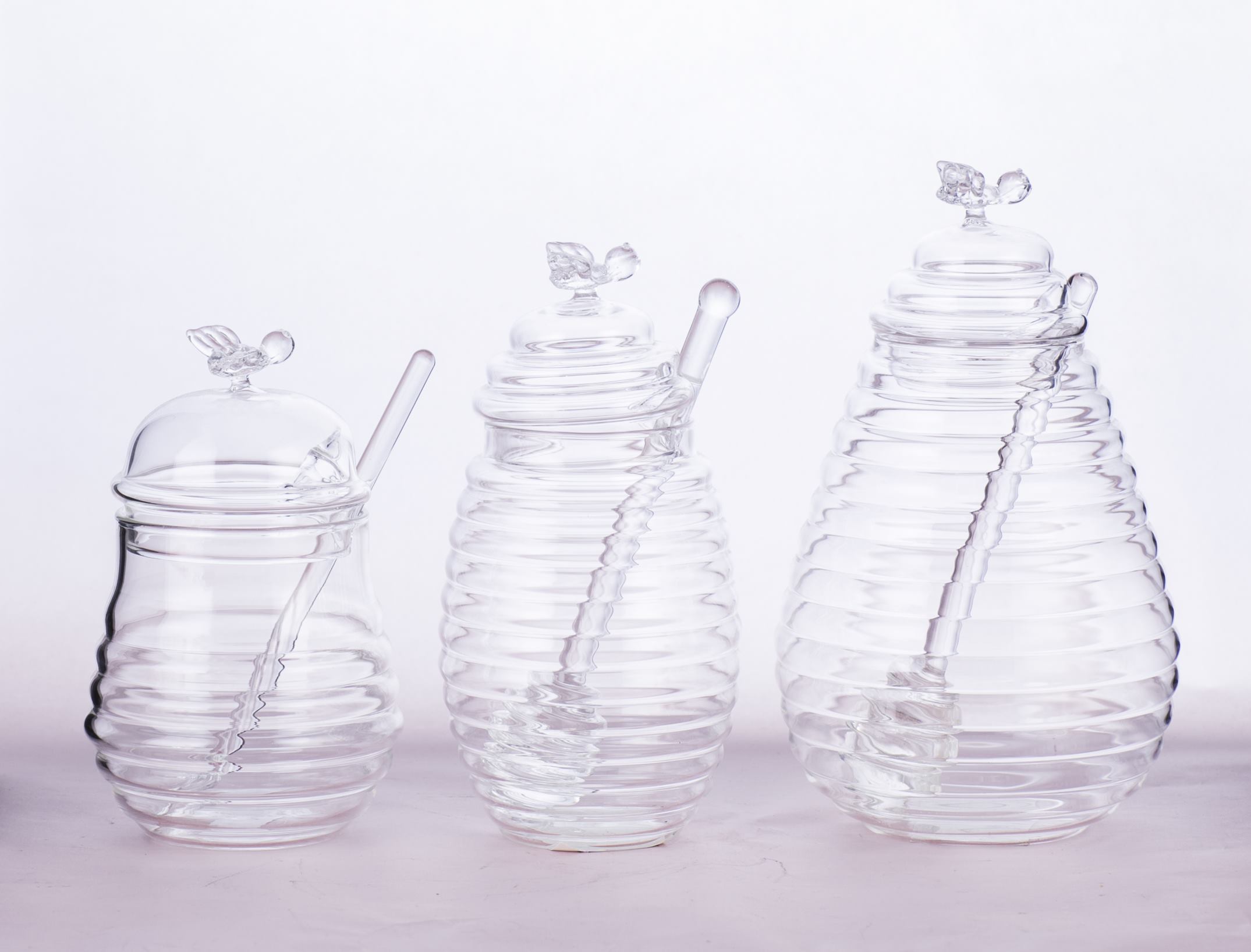 Hot selling hand made high borosilicate glass honey jar with dishwasher safe REACH standard