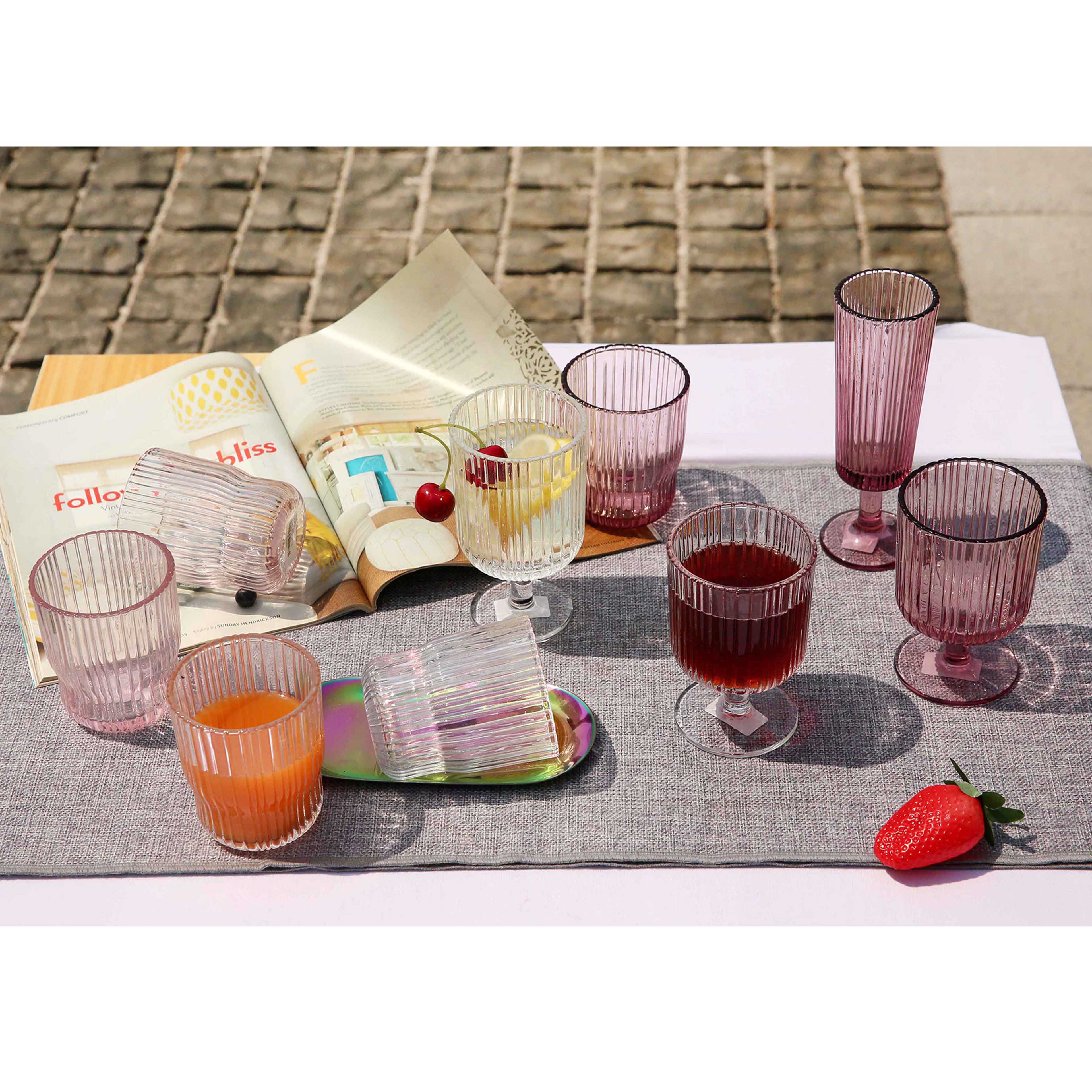 Ribbing Glasses Tumbler, Beverage Stemless Glass Cups, grape purple