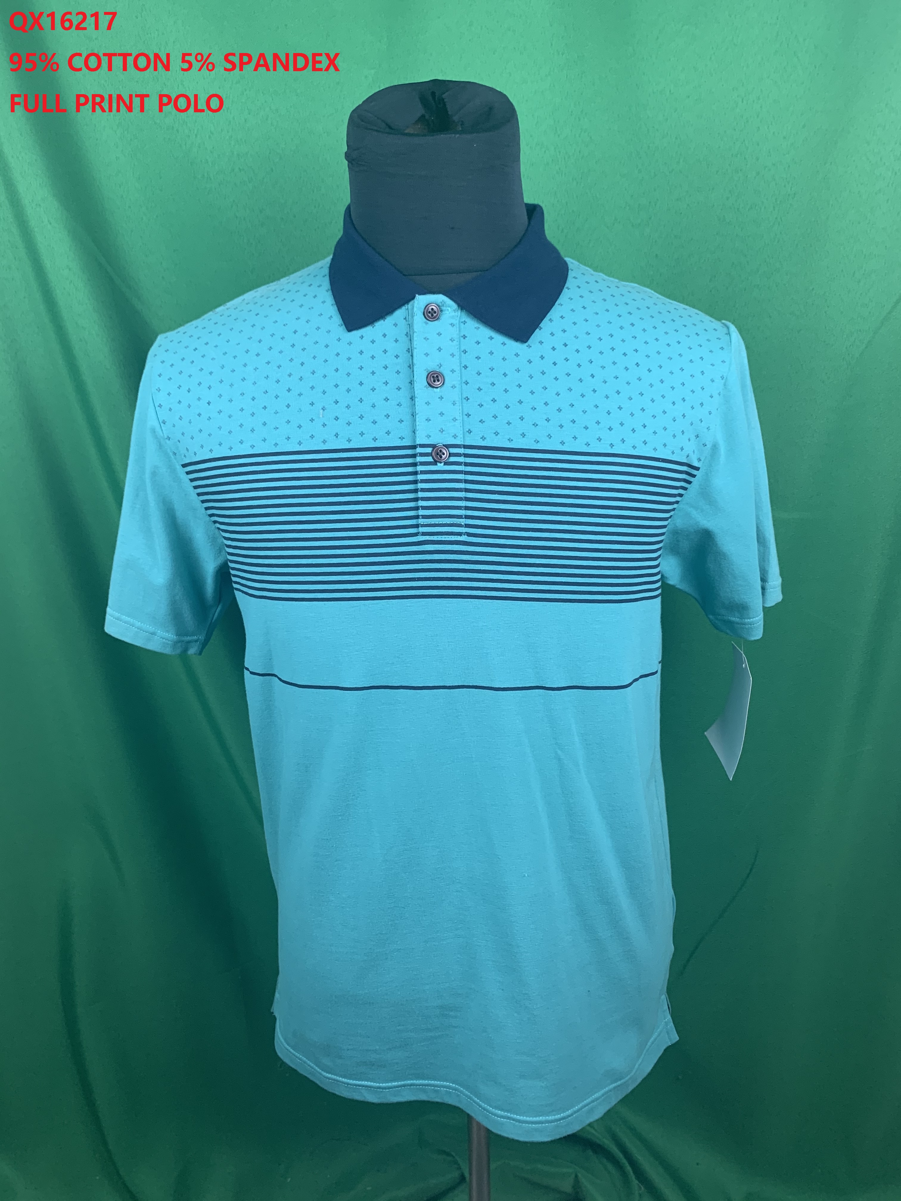 Qx16217 Cotton Spandex Full Print Polo