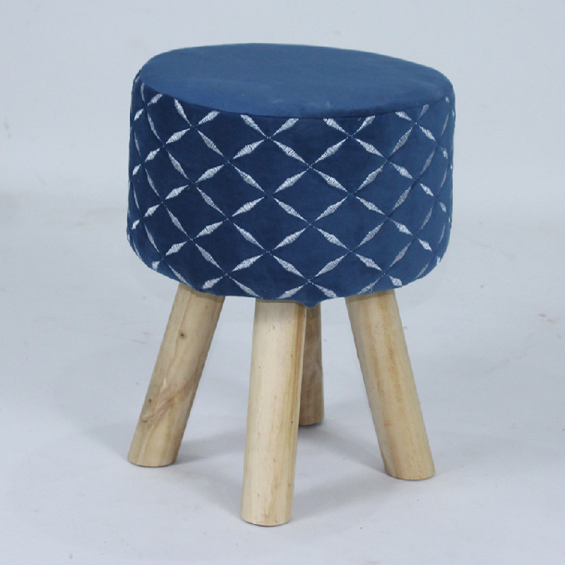 Quilted velvet fabric cover wooden footstool