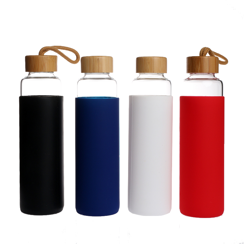 Wood lid borosilicate glass drinking bottle