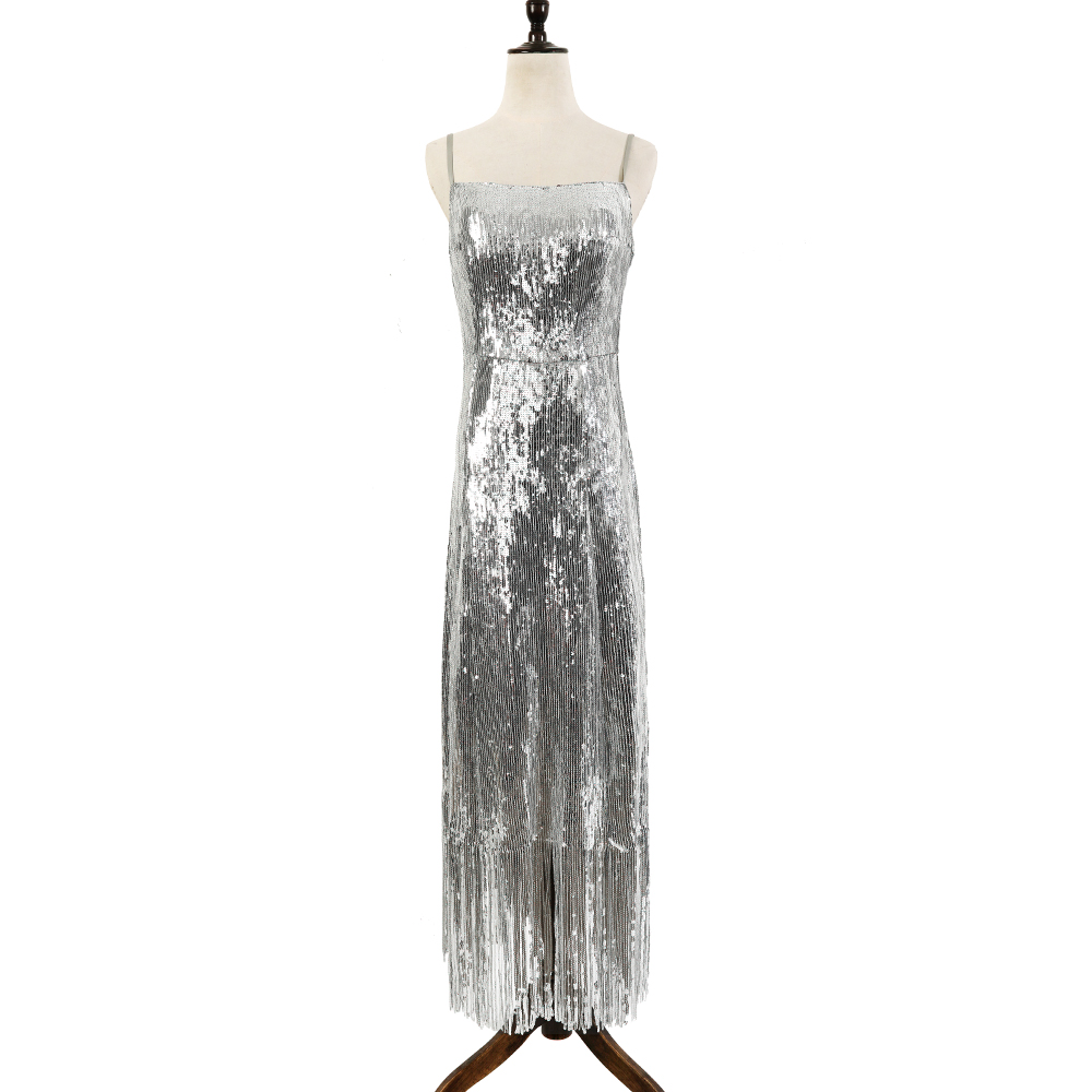 silver sequin evening dress