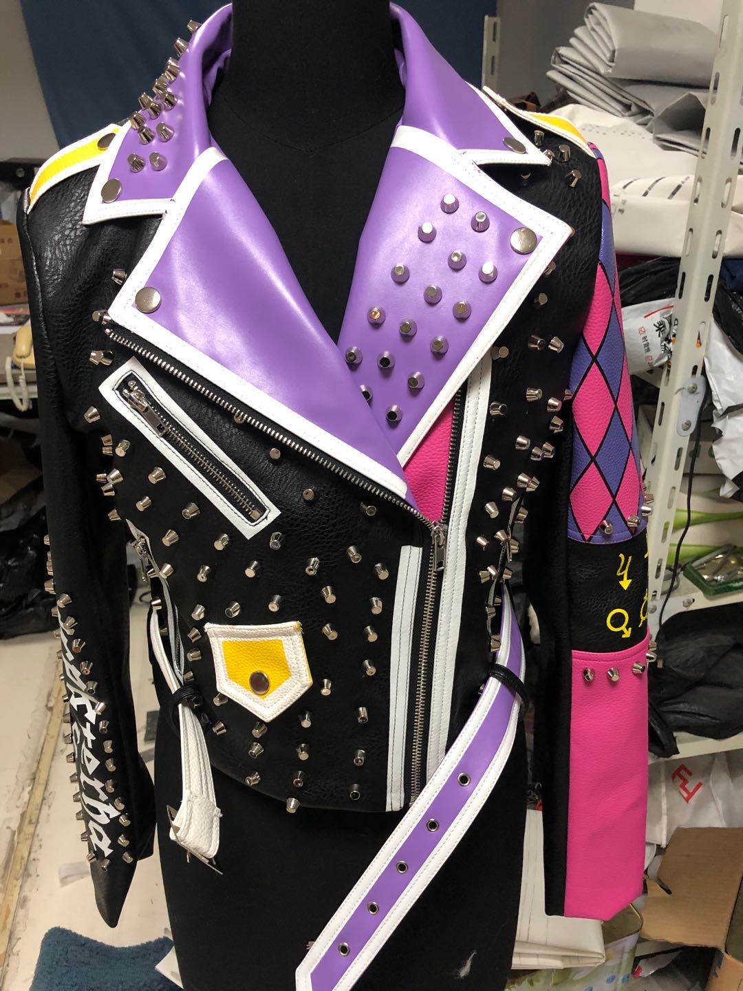 Ladies Print Embroider With Studs Pu Jacket