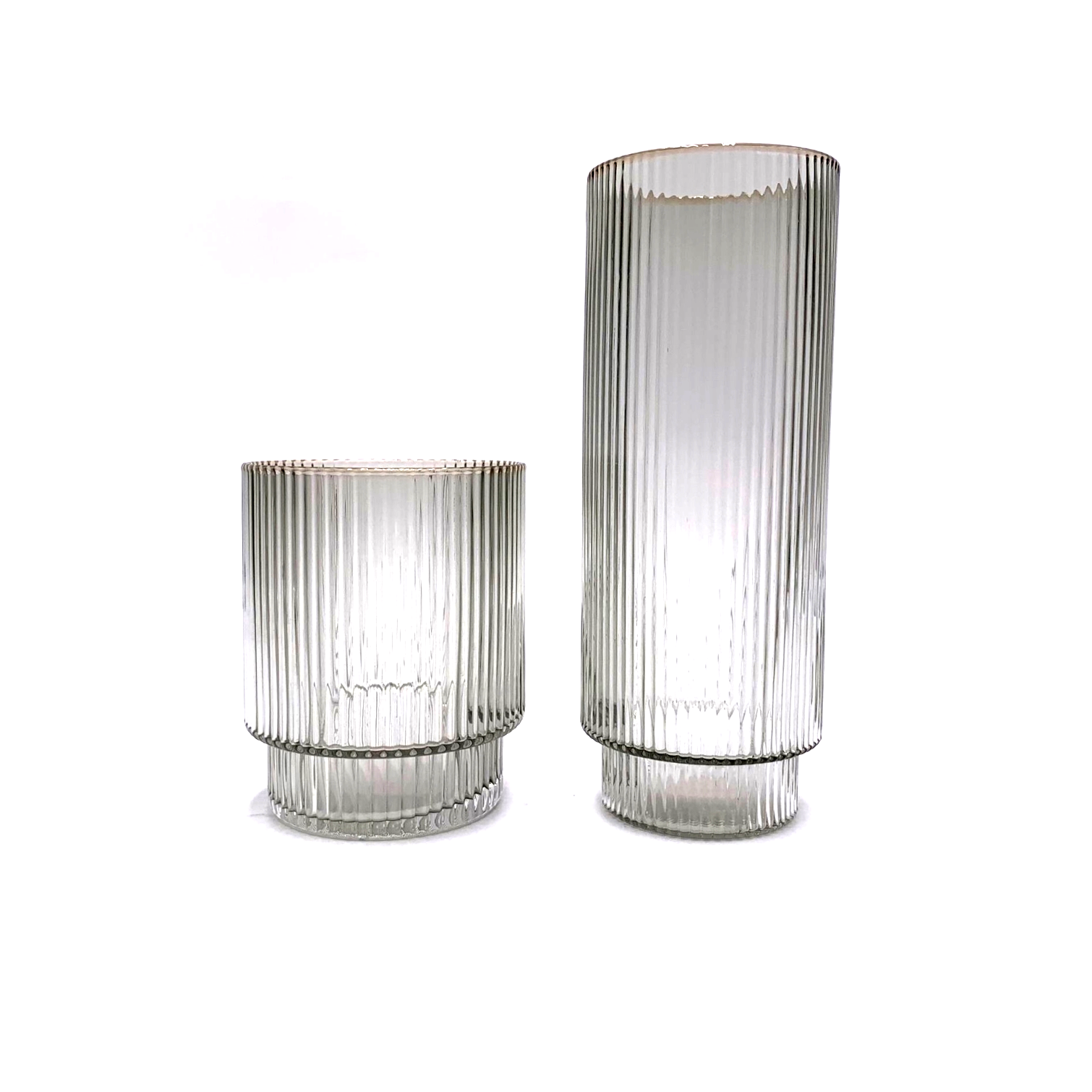 Ribbed gray water glass with base