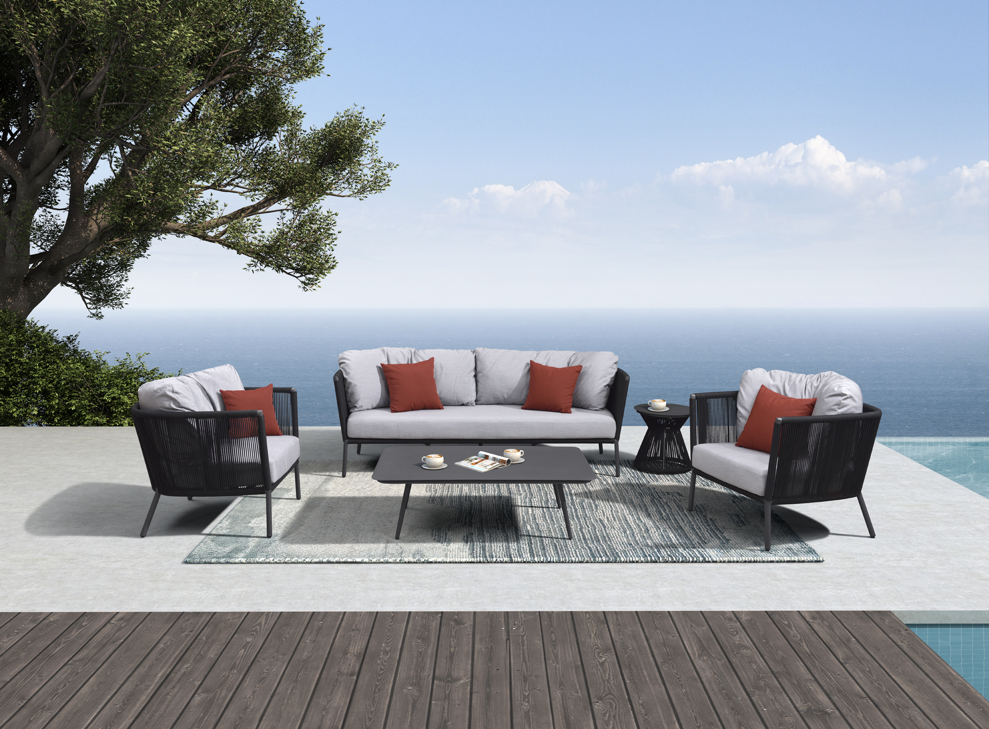 New metal wood garden furniture outdoor furniture alum.rope chair alum.table alum. sofa