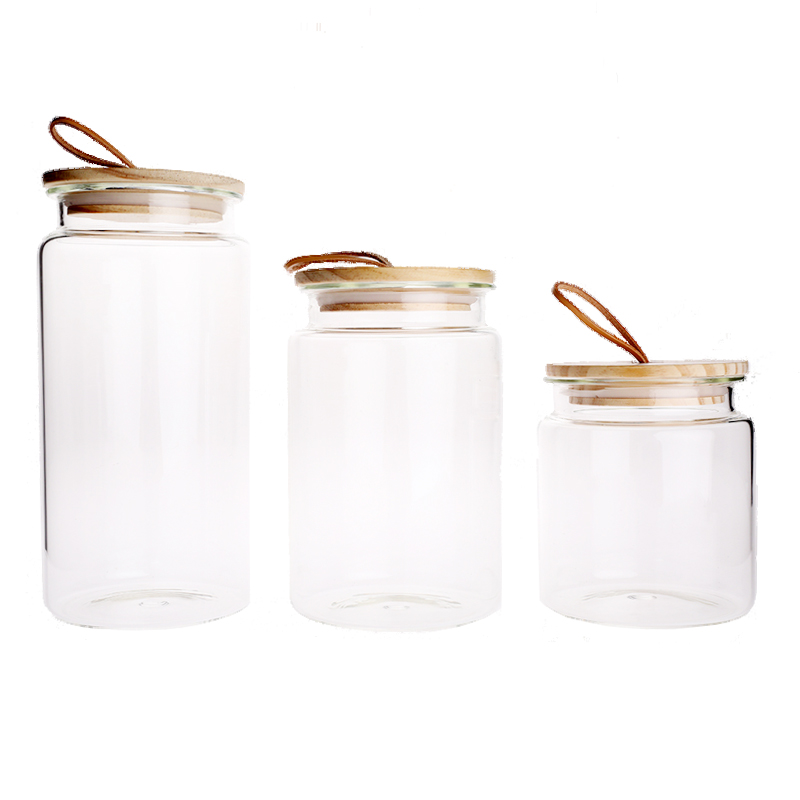 heat-resistant glass canister with bamboo lid