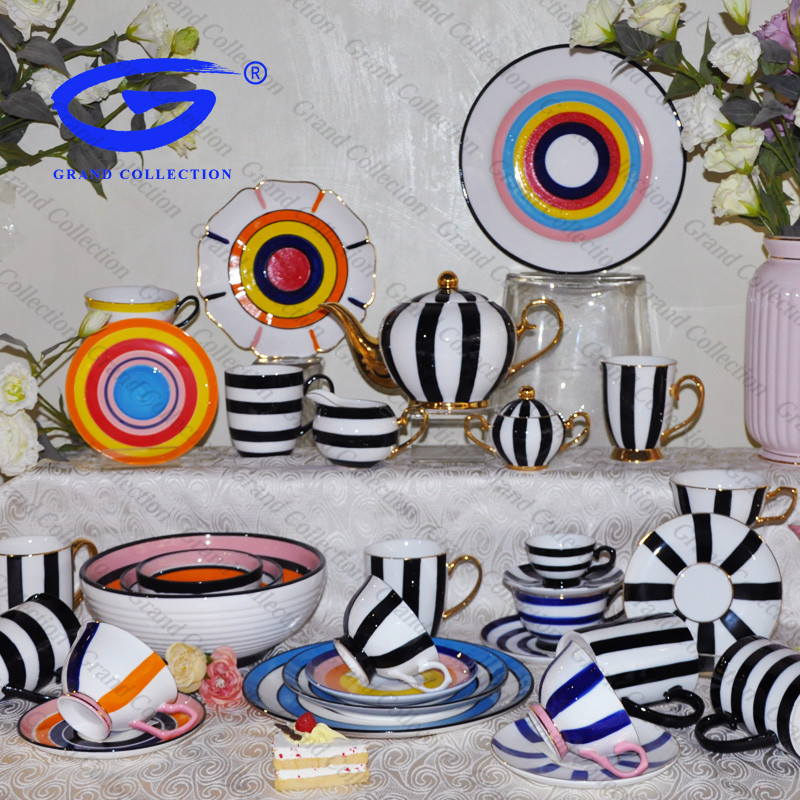 Porcelain hand-printing Stripe design tea set