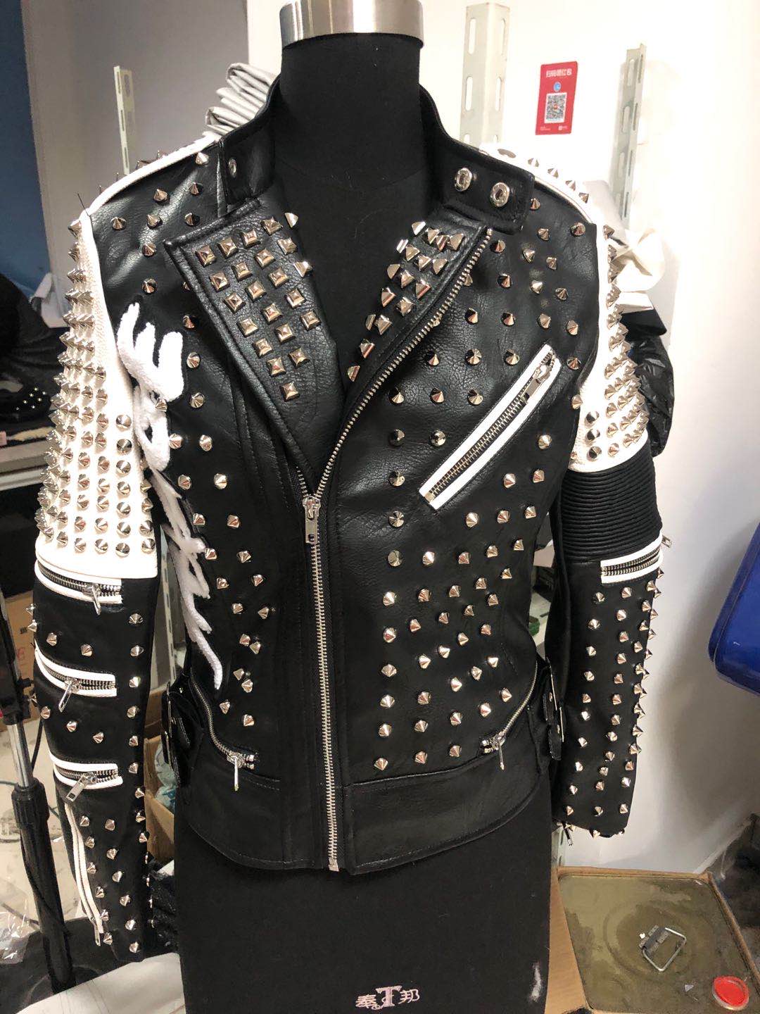 Ladies Print Embroider With Studs Pu Jacket