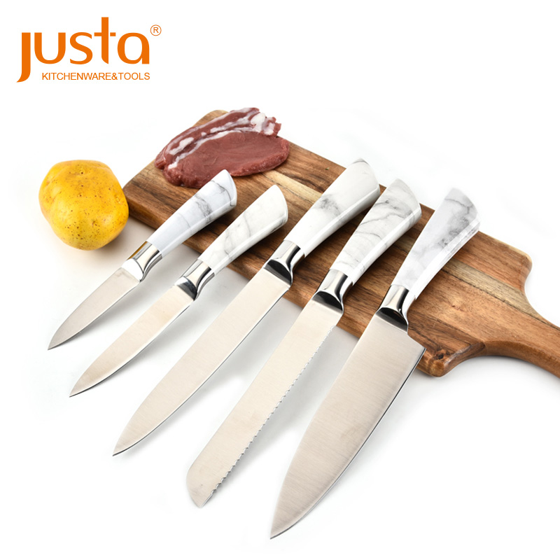 5 pcs stainless steel kitchen knives set with marble vein hollow coating handle for chef knife set