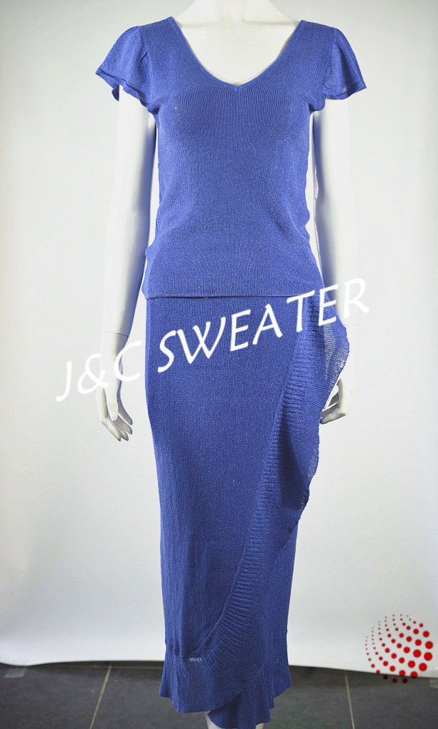 12G Ladies'sweater set (short sleeve pullover + skirt)