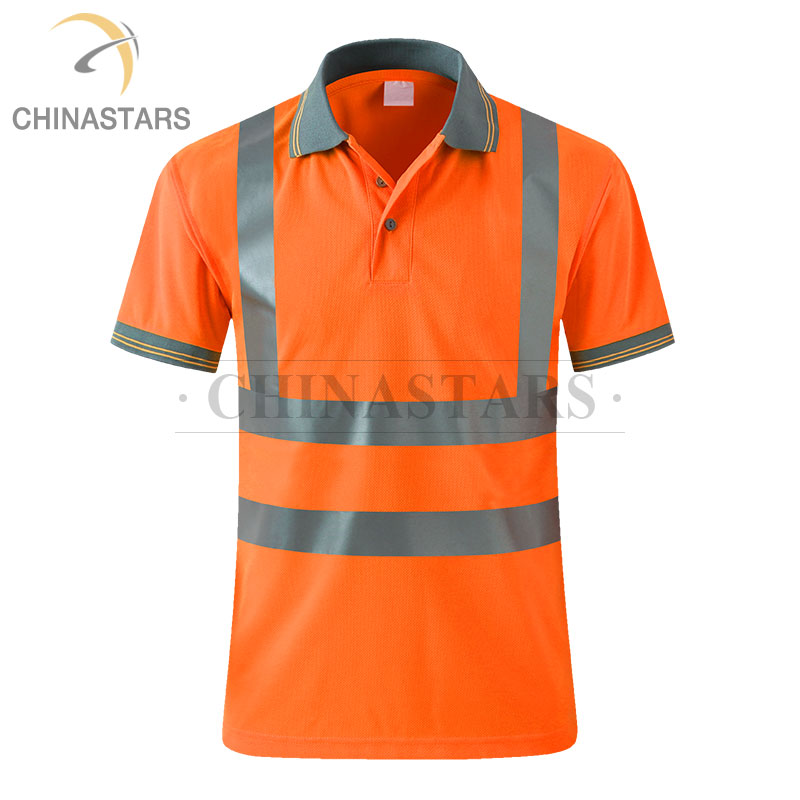 Safety workwear fluorescent yellow breathable hi vis reflective safety polo shirt with silver reflective tape