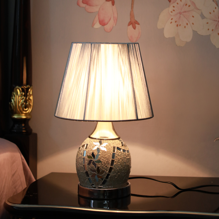 Mosaic glass table lamp with fabric shade