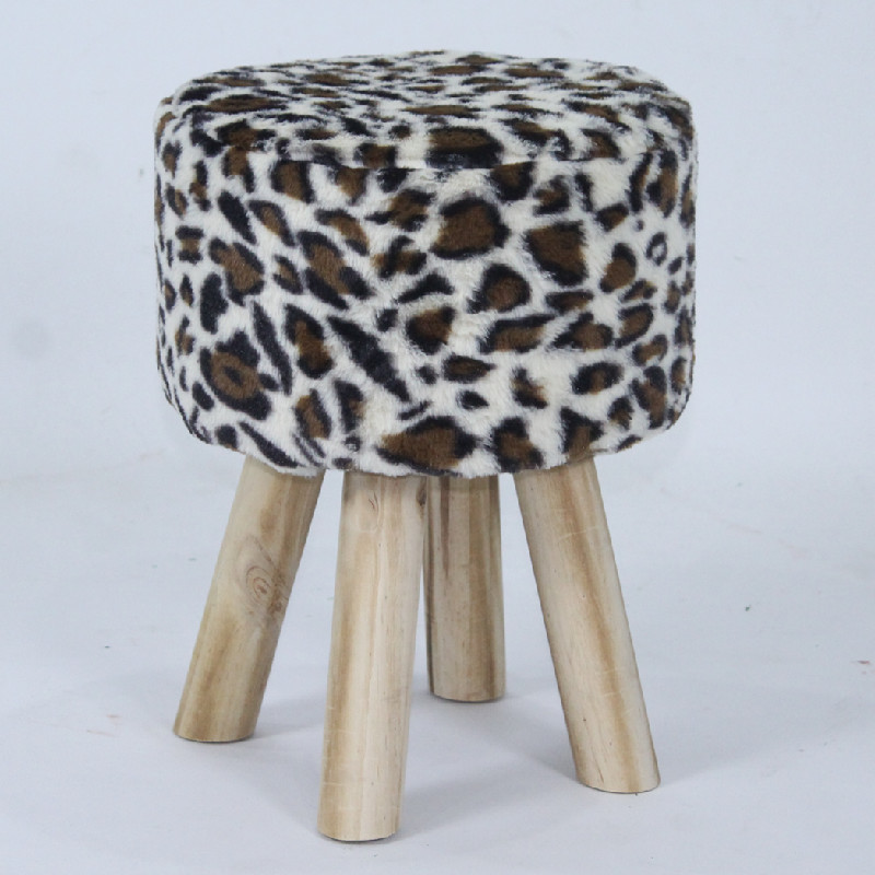 Fur fabric cover wooden footstool