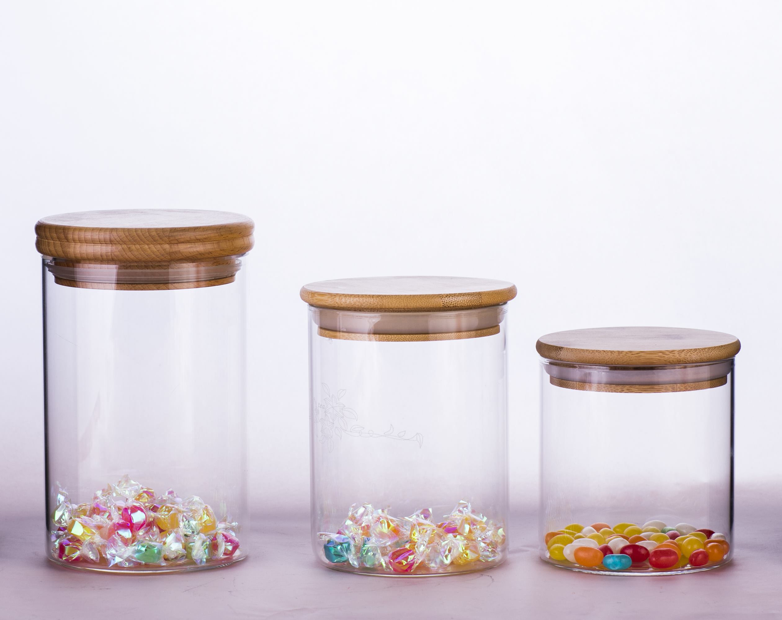 Classical type high borosilicate glass food jar for home using with bamboo lid ODM OEM EU standard