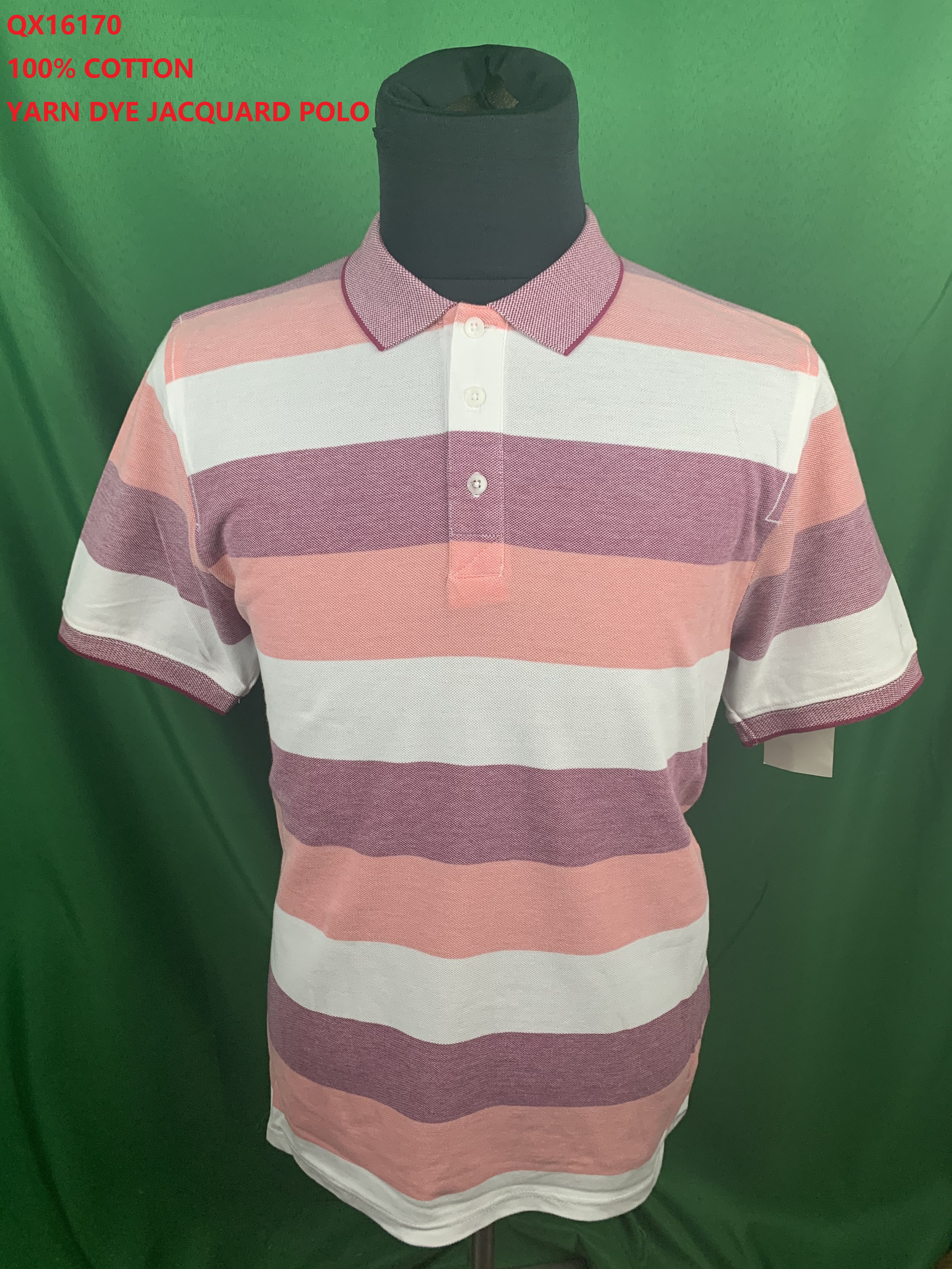 Qx16170 100% Cotton Yarn Dye Jacquard Polo