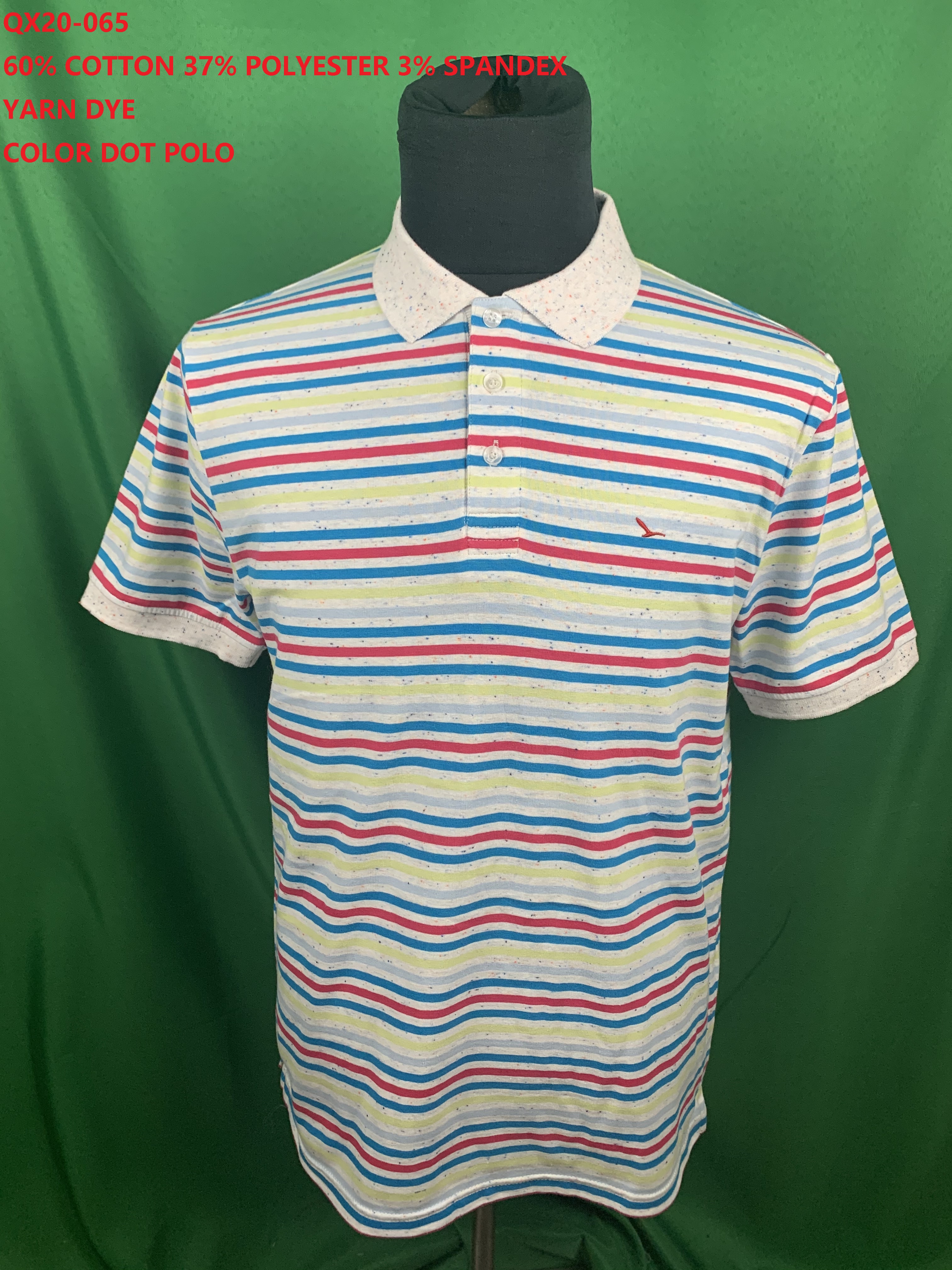 Qx20-065 Cvc Spandex Yarn Dye Color Dot Polo