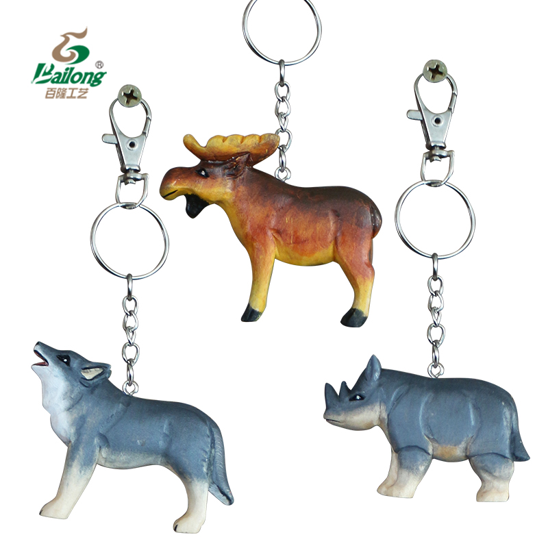 Factory Custom Hand Painted Carved Animal Wooden Keychain