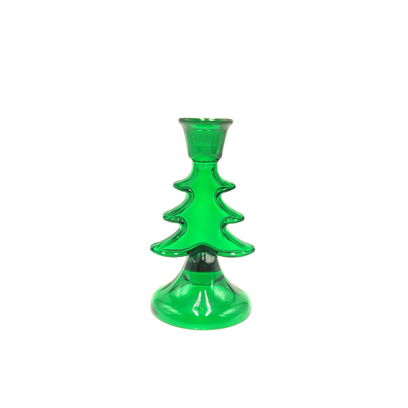Green color Christmas tree glass candle holder for taper candlestick
