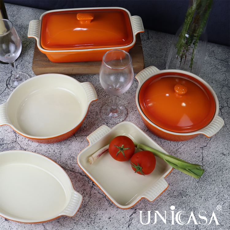 Ceramic Bakeware Stoneware Covered Casserole Dish Baking Dishes Range Orange Gradient Ceramic Bakeware Set casserole with lid oven dish pie dish rectangular baking dish square baking tray round pan dish oval baker