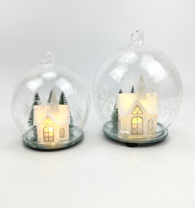 LED Glass Ball Christmas Ornament | Santa/Snowman/PVC House | Wholesale Festival Decor
