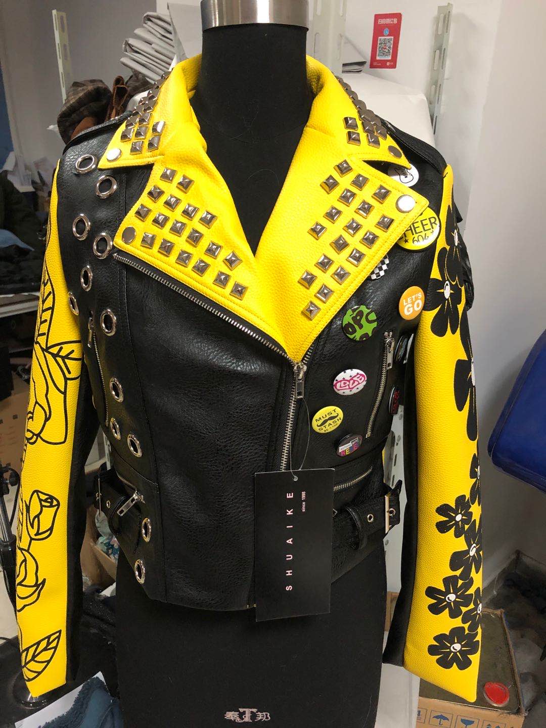 Ladies Print Embroider With Studs Pu Jacket