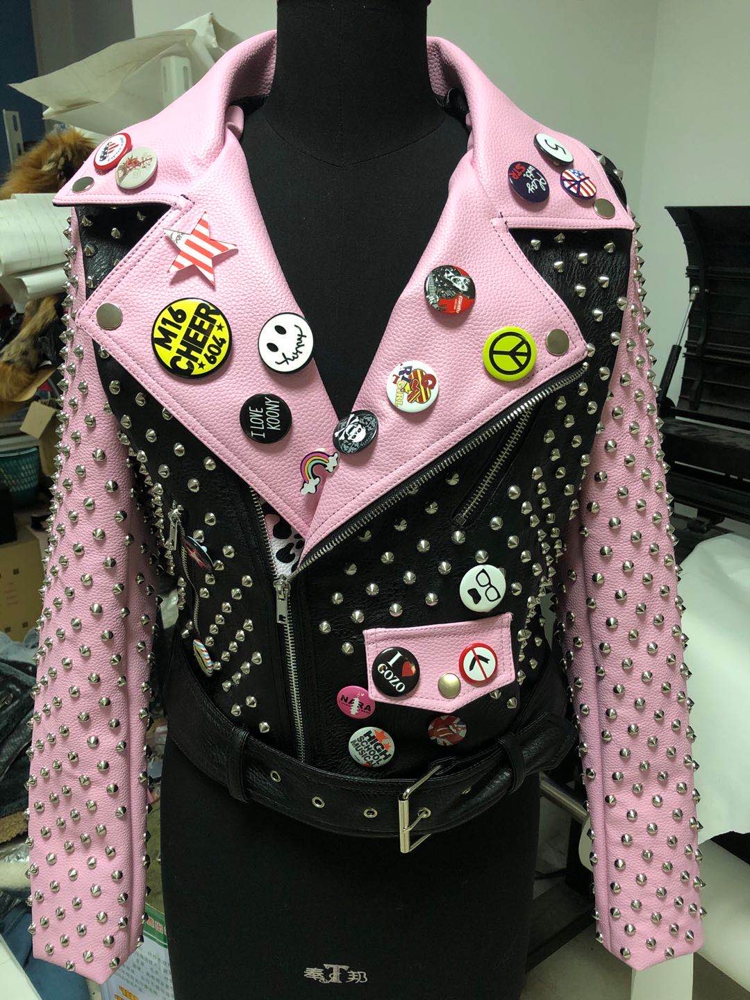 Ladies Print Embroider With Studs Pu Jacket