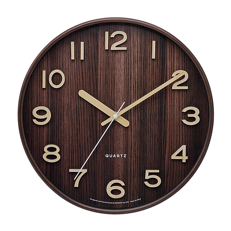Plastic wall clock with embossed wooden number