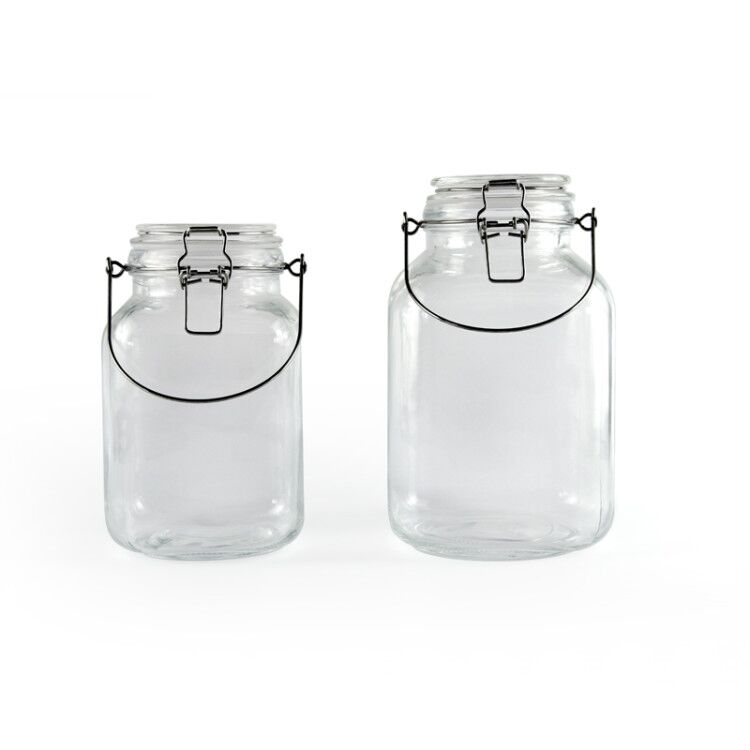 Glass storage jar with the metal clip lid