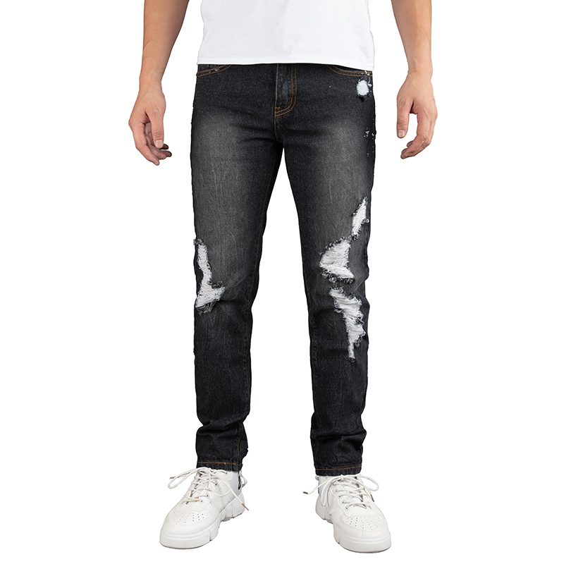 Black ripped hole denim jeans wholesale custom wash men jans trousers G2025