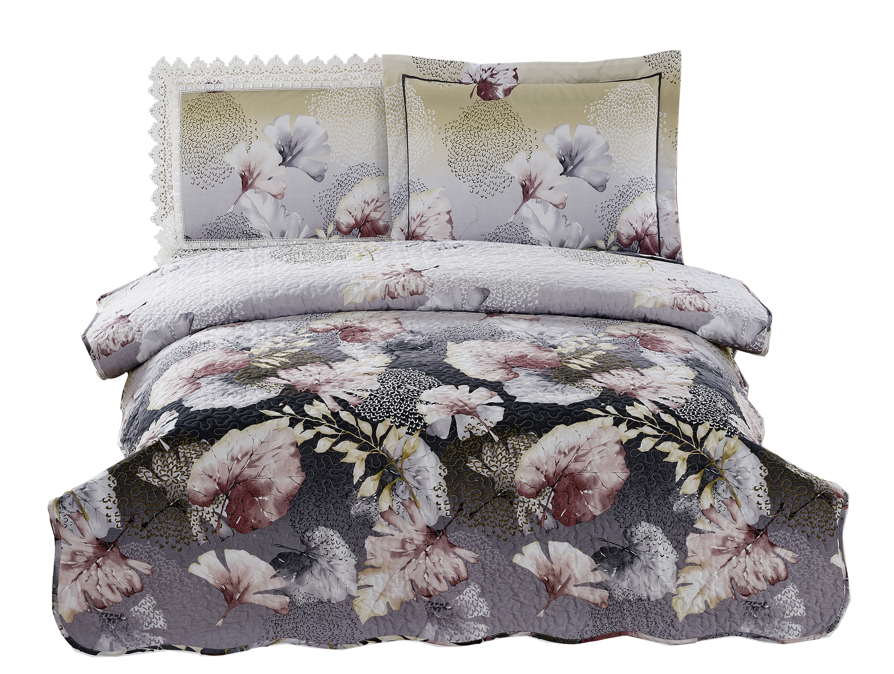 200TC polycotto ginkgo leaf printcfabric for quilting bed set , bedding