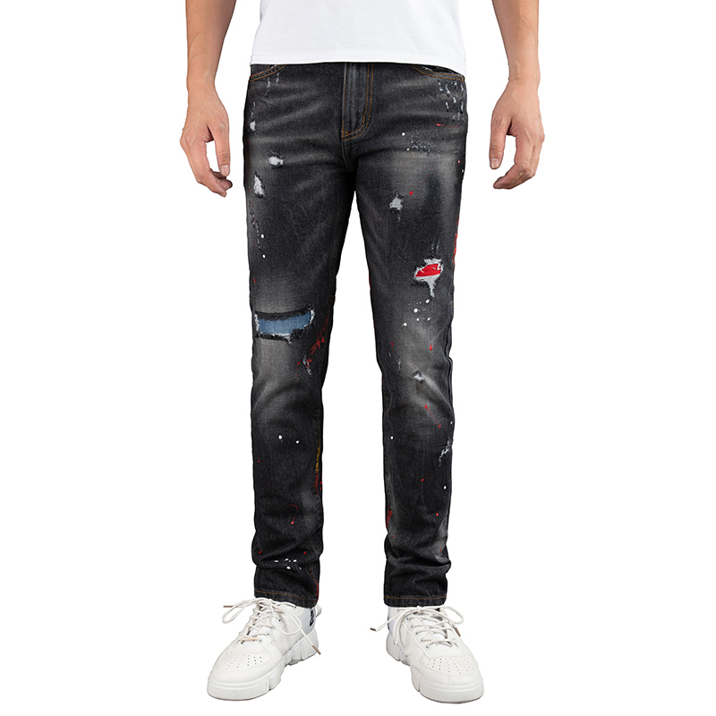 Personality men jeans breathable cotton fabric denim jeans trousers ripped patch jeans G2005
