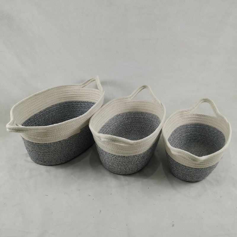 Set of 3 customized cotton rope storage basket