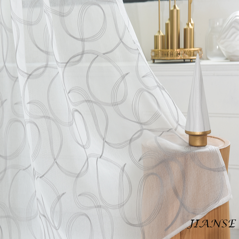 CURTAIN E8308 Wave embroidery dolly sheer base curtain manufacture for lving room window covering