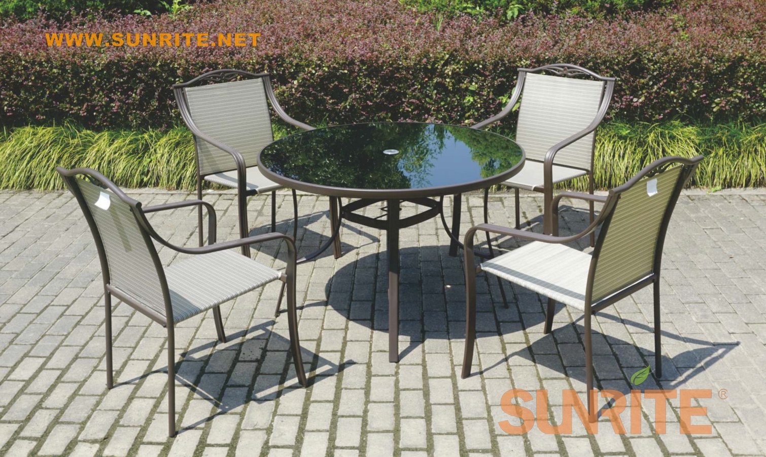 Lucas 5pcs metal round glass sling patio furniture dining set