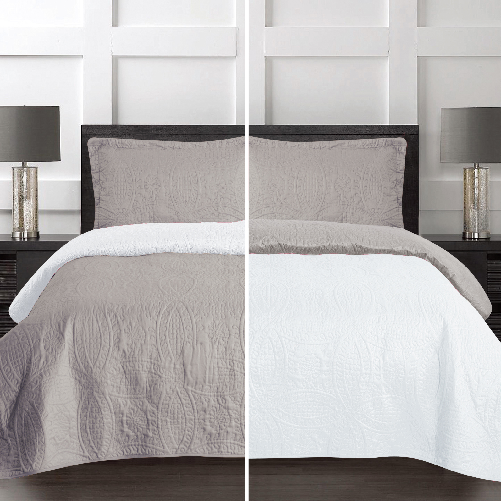 3pcs Solid Reversible Quilt Set