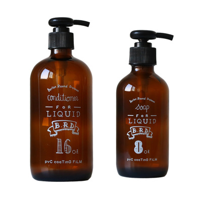 High quality 16oz amber glass dispenser hand soap bottle hotel with lotion pump wholesale