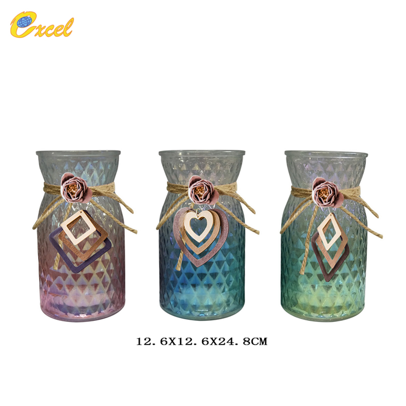 glass vase with wood decoration