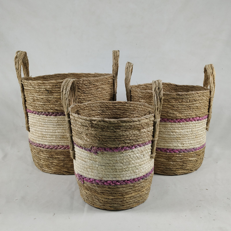 Set of 3 customized seagrass / corn husk storage basket
