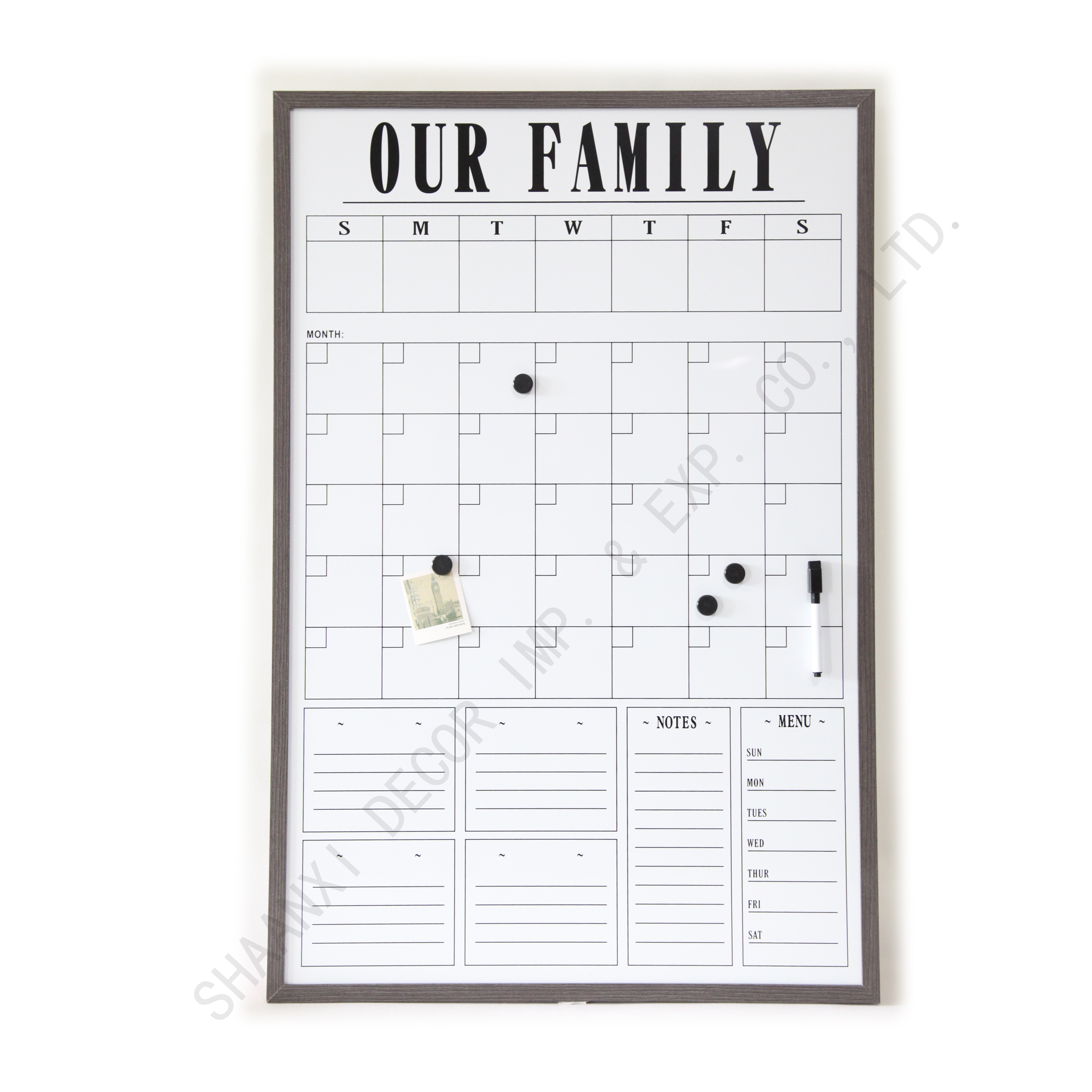 Magnetic monthly planner whiteboard