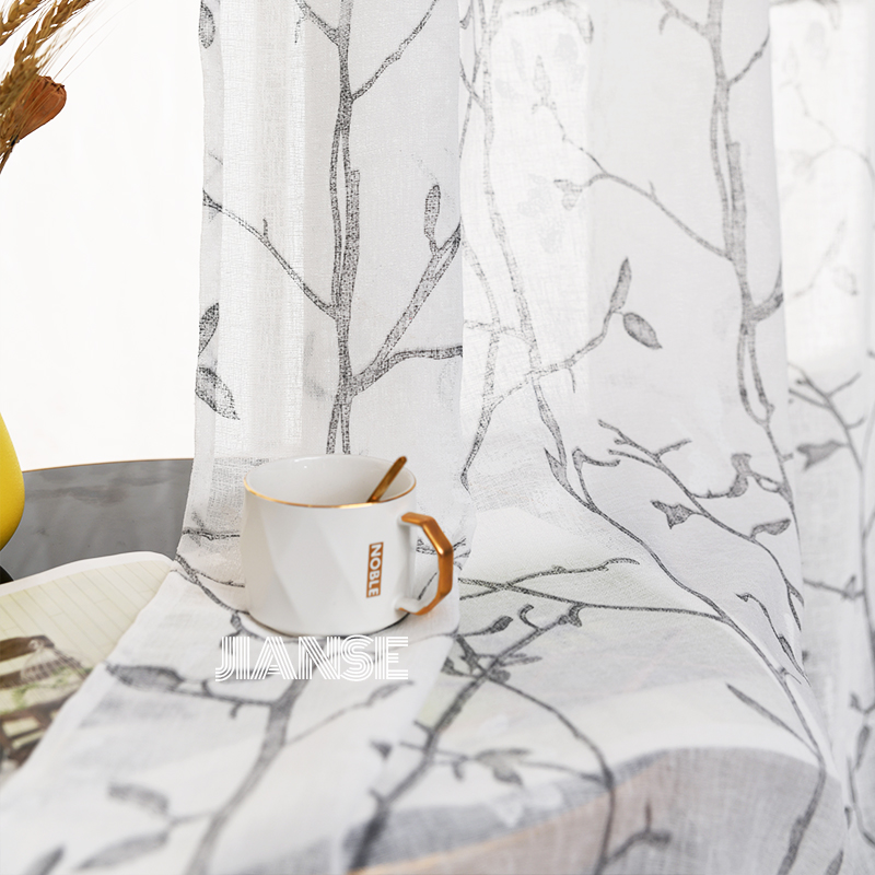CURTAIN A3643 Silver printing curtain cloth tree floar sheer fabric for window